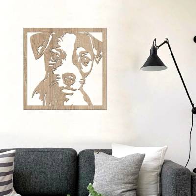 dřevo života Dřevěná dekorace psa Jack Russell teriér Zvolte rozměr (cm): 80x80, Zvolte barvu dekoru: Dub Sonoma