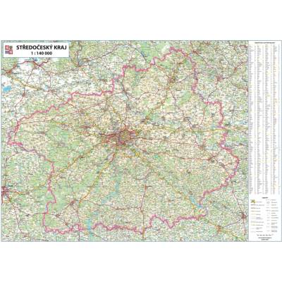 Excart Maps Středočeský kraj - nástěnná mapa 135 x 100 cm Varianta: bez rámu v tubusu, Provedení: laminovaná mapa v lištách
