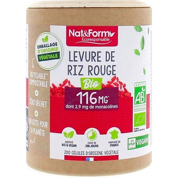Nat&Form Червен ориз (дрожди), БИО + черен чесън 200 капсули | Nat&Form (026123 (RIZAILBIO_200))