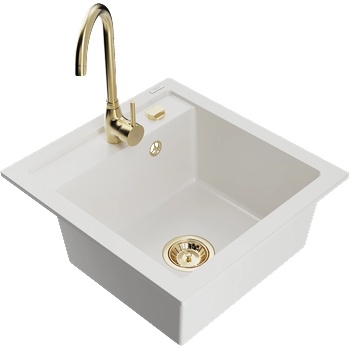 Mexen Vito гранитна мивка с 1 камера с кухненски смесител Telma, бяла - 6503-20-670200-50 (6503-20-670200-50)