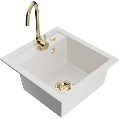 Mexen Vito гранитна мивка с 1 камера с кухненски смесител Telma, бяла - 6503-20-670200-50 (6503-20-670200-50)