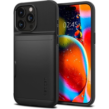 Image 1 of Spigen Slim Armor CS Case - хибриден кейс с отделение за кр. карти и най-висока степен на защита за iPhone 15 Pro Max (черен)