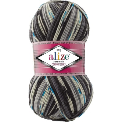 Alize Příze Superwash Comfort - 7650 černo-šedo-tyrkys