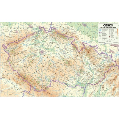 Excart Maps ČR - nástěnná obecně zeměpisná mapa 198x126 cm Varianta: bez rámu v tubusu, Provedení: laminovaná mapa v lištách