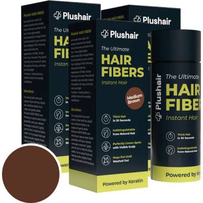 SET 3 balenia Plushair HAIR FIBERS vlasové vlákna stredne hnedá