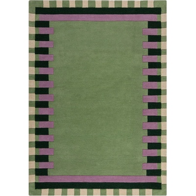 Flair Rugs Зелено-лилав ръчно изработен вълнен килим 200x290 cm Kai Wool Border - Flair Rugs (503119376939)