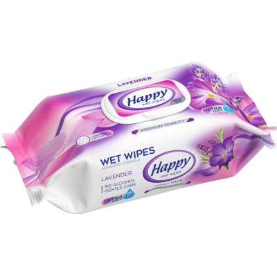 Happy vlhčené obrúsky Lavender s uzáverom 102 ks