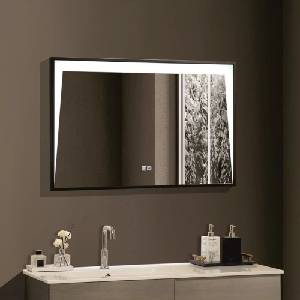 Inter Ceramic Огледало с осветление и антизапотяване Inter Ceramic, правоъгълно, 90x60 см, с черна рамка (1818)
