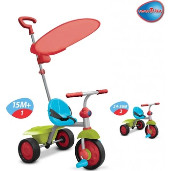 Smart Trike 1380311 Fun Plus s vodiacou tyčou a slnečníkom s gumenými kolesami ultraľahká zeleno modro červená