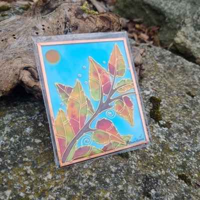 V.Randák Obraz na skle – Barevné listy v rámu, ručně malovaný 11 × 9 cm | V. Randák – Hledejceny.cz