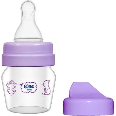 Wee Baby Стъклено шише Wee Baby - Mini, с 2 накрайника, 30 ml, лилаво (792)