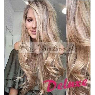 DELUXE melírované platina / svetlo hnedá Clip in vlasy vlnité 50-53 cm