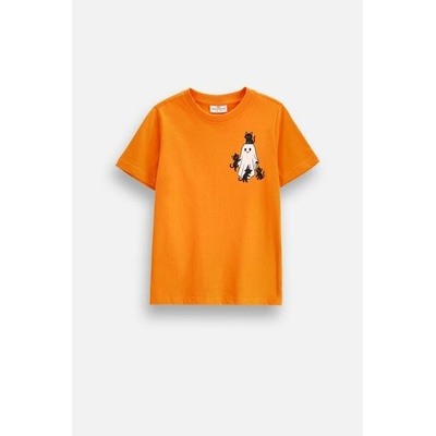 COCCODRILLO Bavlněné tričko s krátkým rukávem oranžový s potiskem koček a ducha vpředu