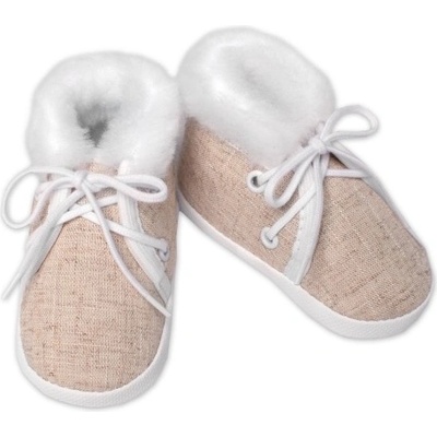 Baby Nellys kojenecké capáčky botičky na šněrování s kožíškem béžové