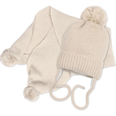 Baby Nellys Zimná čiapka s šálom NATURE béžová