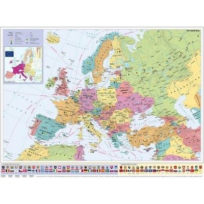 Nástenná mapa, 70x100cm, kovová lišta, Európske krajiny a Európska únia, STIEFEL výrobok v MJ