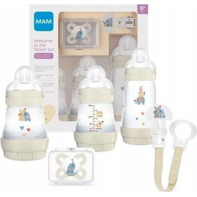 Mam Startovací sada pro novorozence 2 x kojenecká láhev anti colic + dudlík unisex béžová