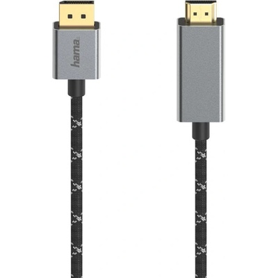 Hama Кабел HAMA, DisplayPort мъжко - HDMI мъжко, Ultra-HD, 4K@60 Hz, 1.5м, Алуминий, Позлатени конектори, Черен (4047443445339)