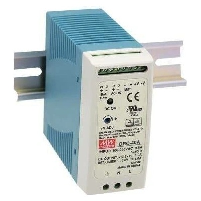 MEAN WELL DRC-40A Zdroj, napájecí, průmyslový, 40W, 12-15V, DIN montáž, s funkcí nabíječky 12V (UPS) DRC-40A