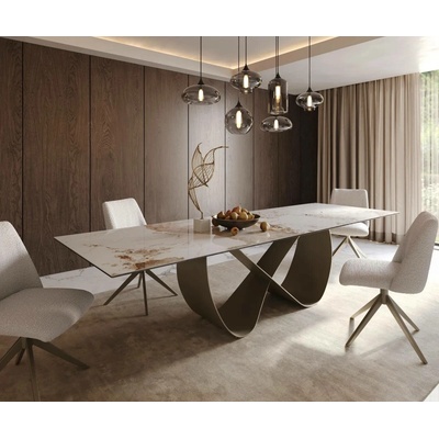 DELIFE Jídelní stůl Edge 300 x 100 cm keramika Minas Melange bílo-béžová Infinity titanová
