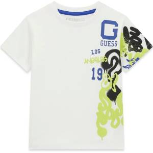 GUESS Бяла тениска за мини момче с графики и надпис Guess