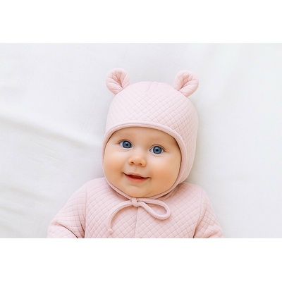 Baby Service Prešívaná čiapočka podšitá na zaväzovanie ružová