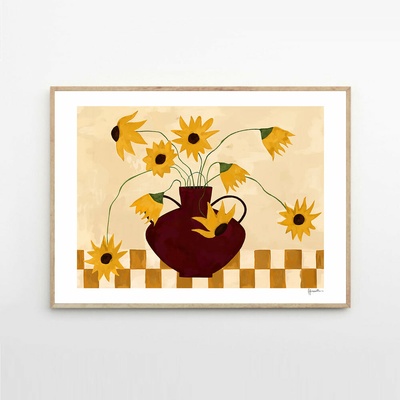 Moikka Plagát Sunflowers in Burgundy Vase by Frankie Penwill 40x50