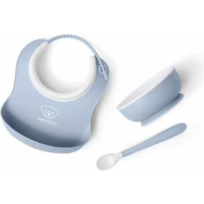 Babybjorn set na krmení malý bryndák miska a lžička pudrově modrý 3 ks