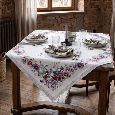 Evenit Gobelínový žinilkový Chenille obrus 001C kvety a motýľ viacfarebná Bavlna/polyester 100x100 cm