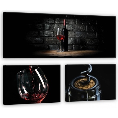 Postershop Obraz na plátně: Víno (1) - set 1ks 80x30 cm a 2ks 37,5x24,8 cm