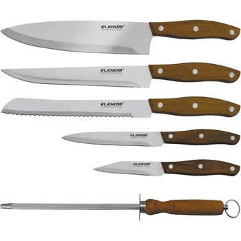 Elekom Комплект ножове и масат ek-06ws, 6 части от неръждаема стомана с дървени дръжки (ek-06ws)