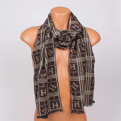 Мъжки тъмно кафяв шал с бежово