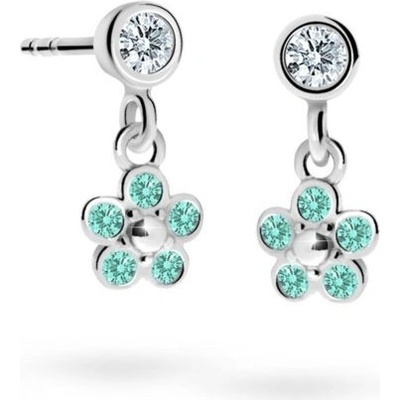 Danfil dětské náušnice kytičky C2744 z bílého zlata s kamínky Mint Green zapínání puzeta