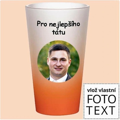 Bezvadný dárek Sklenice matná oranžový přechod s vlastní fotkou 450 ml