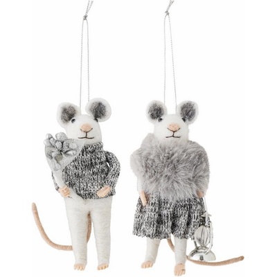 Vánoční ozdoba myšky Peo Grey Wool set 2 ks Bloomingville