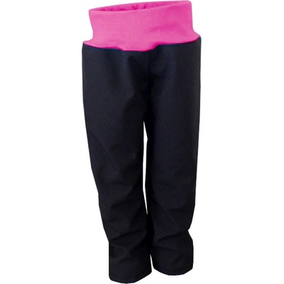 Dětské softshellové kalhoty bez kapes s fleecem černé s tmavě růžovým nápletem Elfino Nohavice zakončení Typ C bez nápletu ELFINO SOF tmave ruzovy naplet