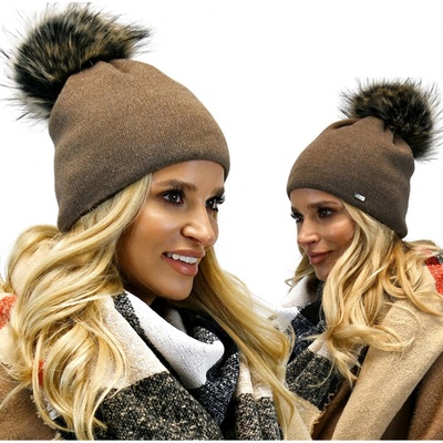 Fashionweek dámská zimní čepice s bambulí ZIZI15/A13 Mocca