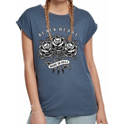 tričko hardcore black heart ROSE SKULL EXT modrá