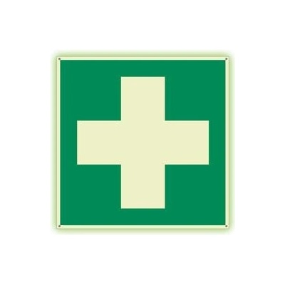 První pomoc - ošetřovna - lékarnička - fotoluminiscenční tabulka s dírkami, plast 2 mm 200x200 mm