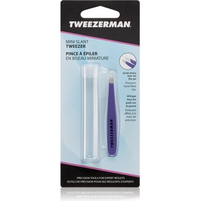 Tweezerman Mini Slant пинсета със скосен връх мини с калъфка за пътуване Lavender