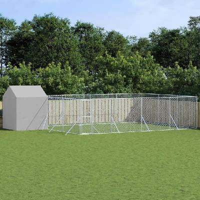 vidaXL Venkovní psí kotec se střechou a bočními stěnami stříbrný 1000 x 600 x 250 cm ocel 9799.3190480
