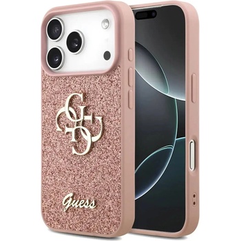 GUESS Голям 4G калъф Guess Fixed Glitter за iPhone 17 Pro - розов