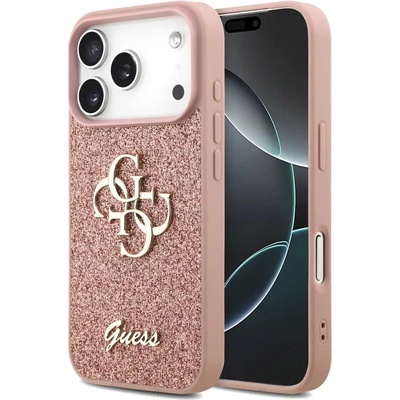 GUESS Голям 4G калъф Guess Fixed Glitter за iPhone 17 Pro - розов