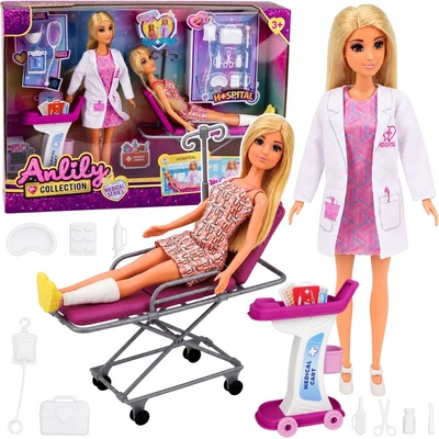 Anlily Collection sada bábik – lekárka s pacientkou, nemocničná posteľ a zdravotnícky vozík