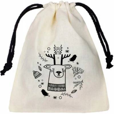 Allbag VIANOČNÉ BAVLNENÉ VRECKO 10x15cm ECRU 220g so šnúrkou ČIERNE na DARČEKY