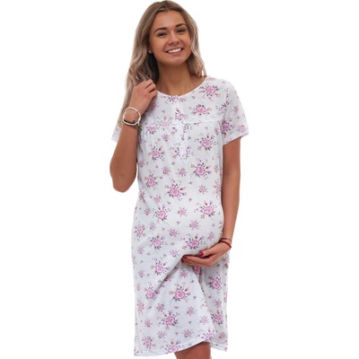 Těhotenská a kojicí noční košilka s květinovým vzorem a knoflíčky 1C4096 fialová