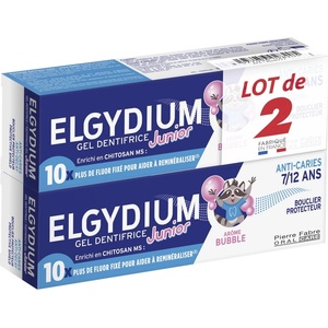 ELGYDIUM Комплект Junior - Детска паста за зъби с вкус на дъвка, 7-12 години, 2 x 50 ml - baby