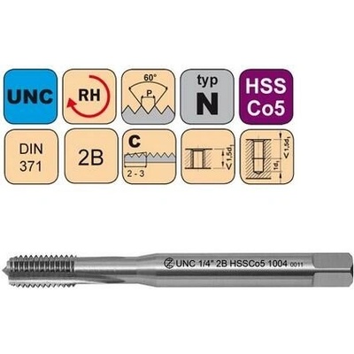 NÁSTROJE CZ Závitník strojní UNC No.12-24 2B HSSCo5 DIN 371 C - 1004 - CZZ1004-UNC-12-24-2B