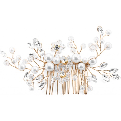 Troli Nádherný pozlacený hřeben do vlasů s kamínky a perlami – Zboží Dáma