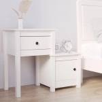 vidaXL Нощно шкафче, бяло, 79, 5x38x65, 5 см, борово дърво масив (814541)